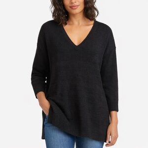 LILLA P Black V Neck Knit Sweater Tunic Womens Large